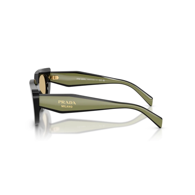Óculos de Sol Prada 0PR D02S 03K10R53 Acetato Preto Polido com lentes na cor Amarelo 3