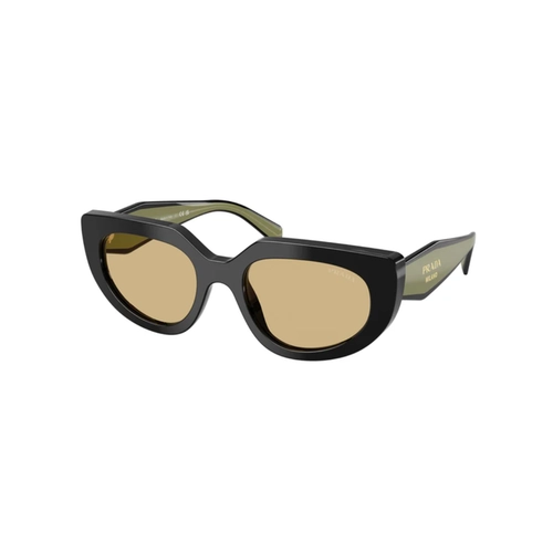 Óculos de Sol Prada 0PR D02S 03K10R53 Acetato Preto Polido com lentes na cor Amarelo