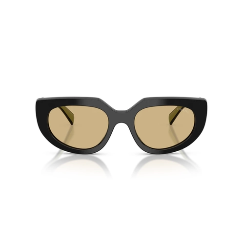 Óculos de Sol Prada 0PR D02S 03K10R53 Acetato Preto Polido com lentes na cor Amarelo