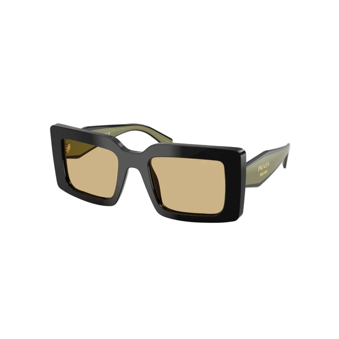 Óculos de Sol Prada 0PR D01S 03K10R52 Acetato Preto Polido com lentes na cor Amarelo 1