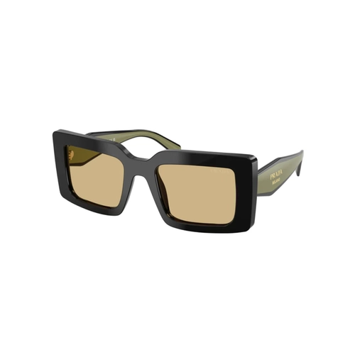 Óculos de Sol Prada 0PR D01S 03K10R52 Acetato Preto Polido com lentes na cor Amarelo
