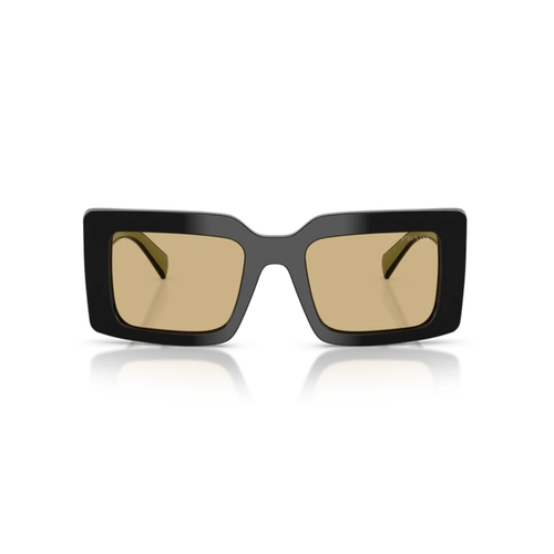 Óculos de Sol Prada 0PR D01S 03K10R52 Acetato Preto Polido com lentes na cor Amarelo