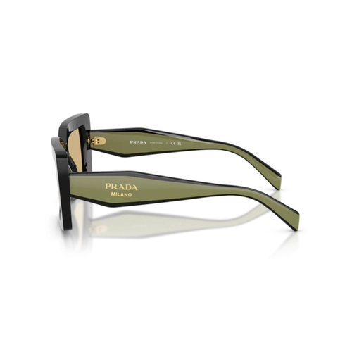 Óculos de Sol Prada 0PR D01S 03K10R52 Acetato Preto Polido com lentes na cor Amarelo