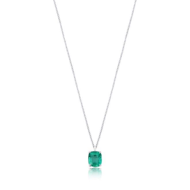 Gargantilha Selection corrente ouro branco 18k com pingente 110pts de Esmeralda 1