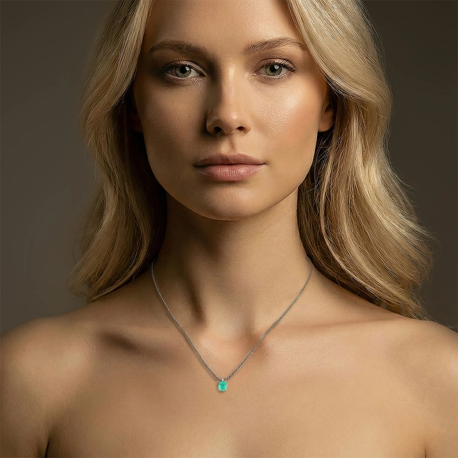 Gargantilha Selection corrente ouro branco 18k com pingente 110pts de Esmeralda 2