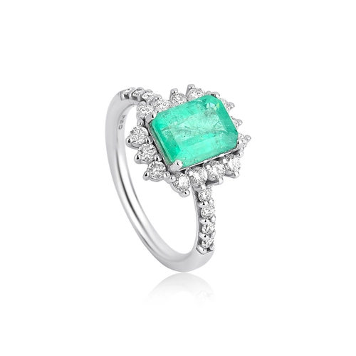 Anel Selection de Esmeralda ouro branco 18k com 69pts de Diamantes