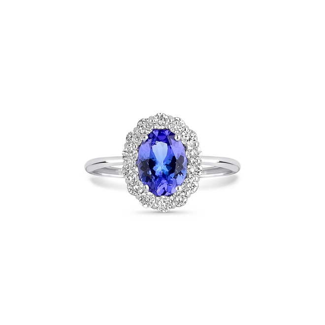 Anel Selection oval de Tanzanita ouro branco contorno halo com 42pts de Diamantes 2
