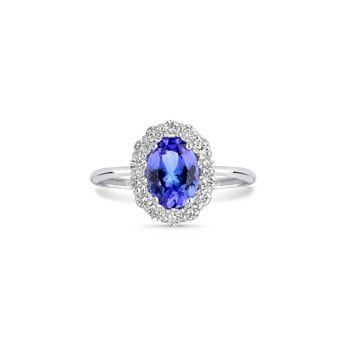 Anel Selection oval de Tanzanita ouro branco contorno halo com 42pts de Diamantes