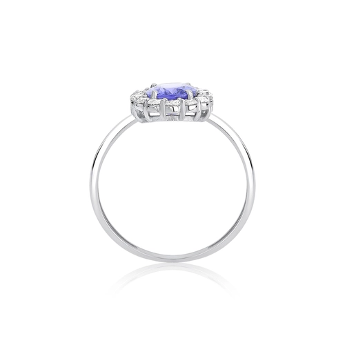 Anel Selection oval de Tanzanita ouro branco contorno halo com 42pts de Diamantes