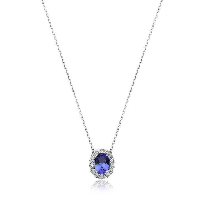 Gargantilha Selection pingente de Tanzanita ouro branco 18k contorno com 42pts de Diamantes 1