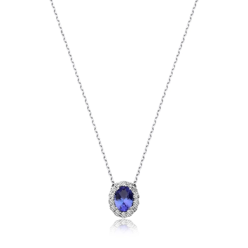 Gargantilha Selection pingente de Tanzanita ouro branco 18k contorno com 42pts de Diamantes