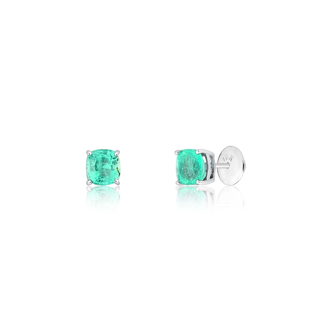 Brinco Selection Stud ouro branco com Gema Preciosa de Esmeralda 160pts o par 1