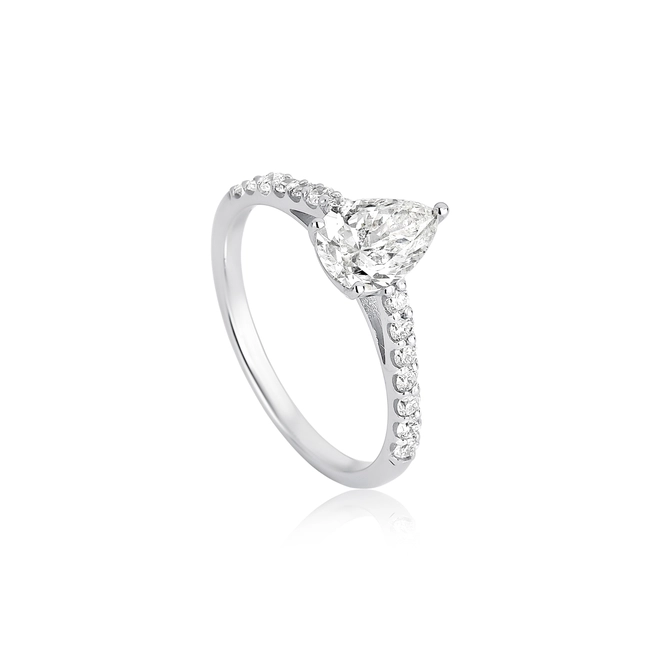 Anel Selection Solitário ouro branco 18k gota e meio aro de Diamantes 1