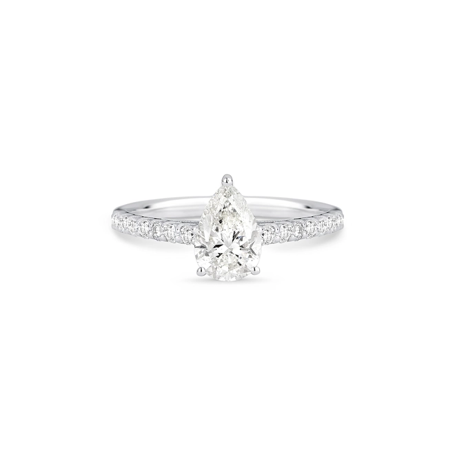 Anel Selection Solitário ouro branco 18k gota e meio aro de Diamantes 2