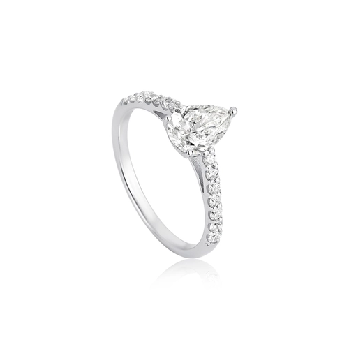 Anel Selection Solitário ouro branco 18k gota e meio aro de Diamantes