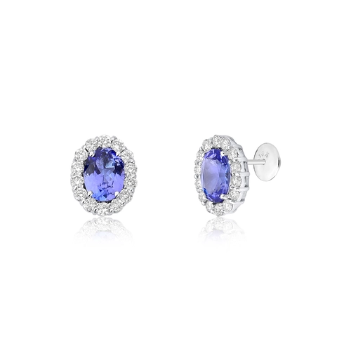 Brinco Selection Stud em ouro branco 18k gema oval Tanzanita com Diamantes 84pts