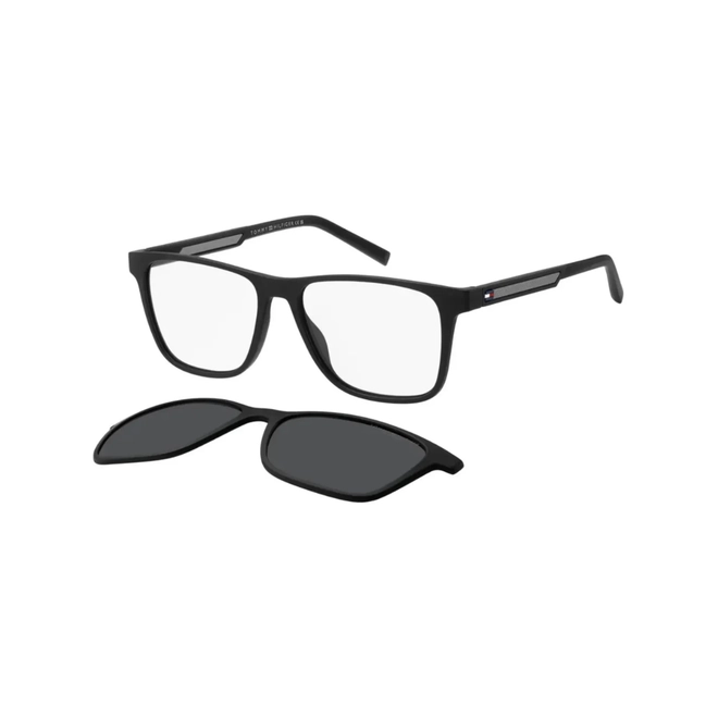 Óculos de Grau Tommy Hilfiger TH 2203/C 08A 5516 Poliamida Preto com Clip-On na cor Cinza 1