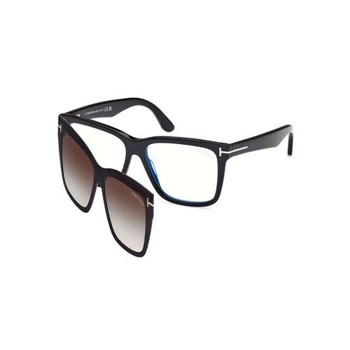 Óculos de Grau Tom Ford com Clip-On FT6069-B_54001 Acetato Preto com lentes na cor Marrom Degradê