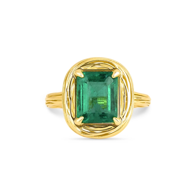 Anel Nido Orientais ninho ouro 18k com gema 260pts de Esmeralda 3