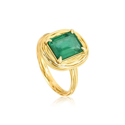 Anel Nido Orientais ninho ouro 18k com gema 260pts de Esmeralda