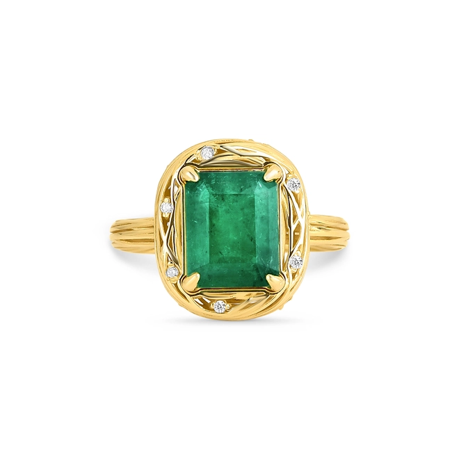 Anel Nido Orientais ninho fios ouro 18k com gema 254pts de Esmeralda e Diamantes 2