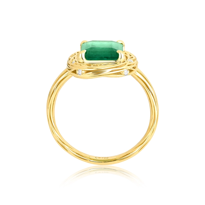 Anel Nido Orientais ninho fios ouro 18k com gema 254pts de Esmeralda e Diamantes 3