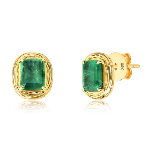 Brinco Nido Orientais Stud ouro 18k ninhos com gemas de Esmeralda