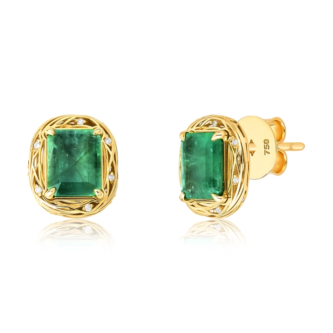 Brinco Nido Orientais ninho fios ouro 18k com gemas de Esmeralda e Diamantes 1