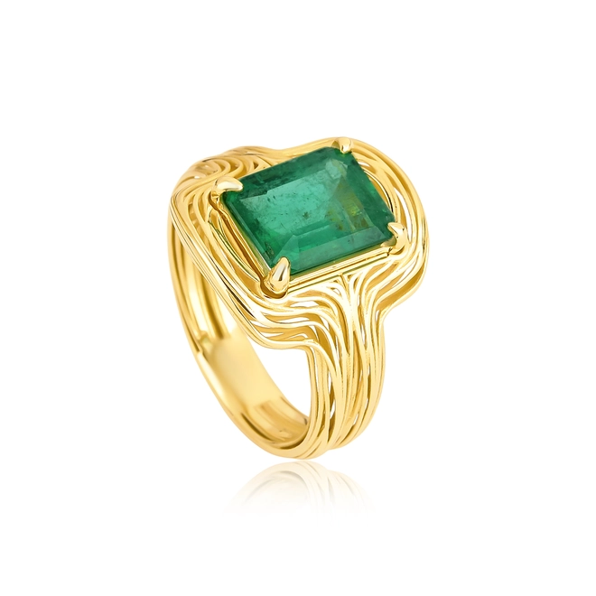 Anel Nido Orientais ninho fios ouro 18k gema com 284pts de Esmeralda 1