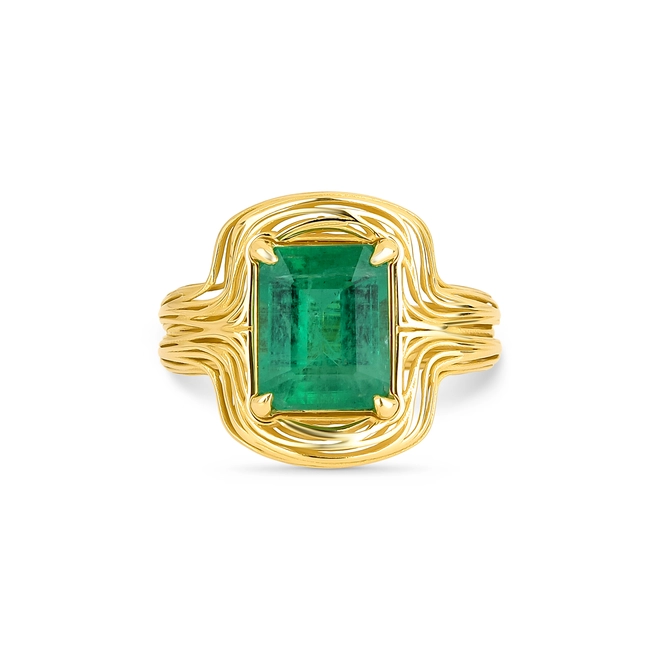 Anel Nido Orientais ninho fios ouro 18k gema com 284pts de Esmeralda 2