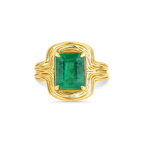 Anel Nido Orientais ninho fios ouro 18k gema com 284pts de Esmeralda