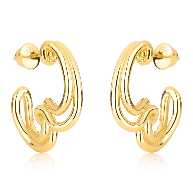 Brinco Olas meia argola torcida ouro 18k tubular polida 1