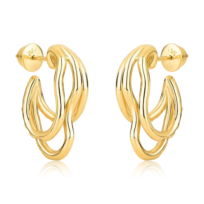 Brinco Olas meia argola tripla ouro 18k tubular polida 1