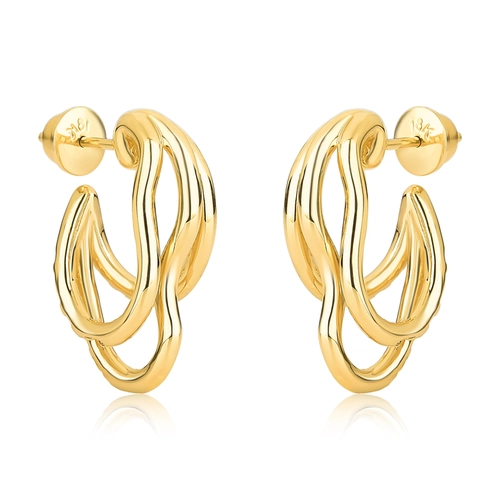 Brinco Olas meia argola tripla ouro 18k tubular polida