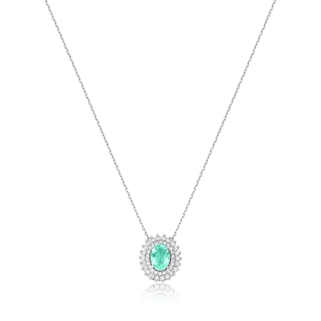 Gargantilha Selection pingente oval de Turmalina Paraíba ouro branco 18k com 26pts de Diamantes 1