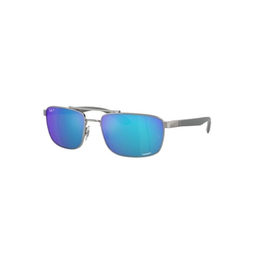 Óculos de Sol Ray-Ban 0RB3737CH 004/A160 Metal Cinza com lentes na cor Verde e Azul Chromance