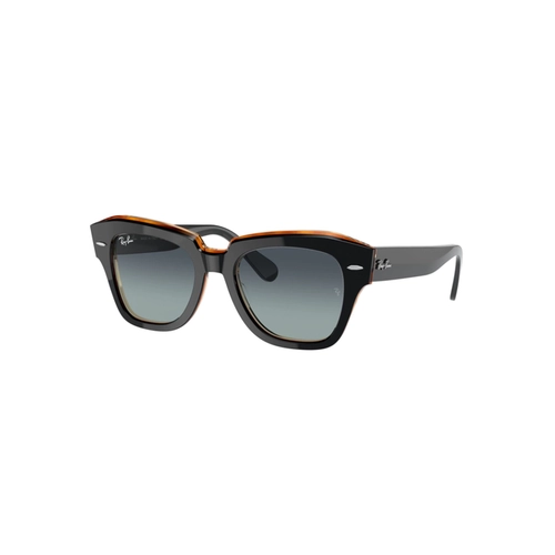 Óculos de Sol Ray-Ban State Street 0RB2186 13224152 Acetato Preto com lentes na cor Cinza e Azul Degradê