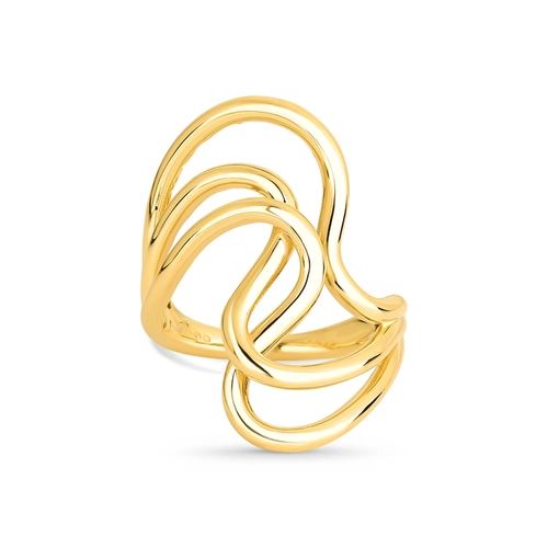 Anel Waves aro triplo tubular ouro 18k curvas com ondas polidas