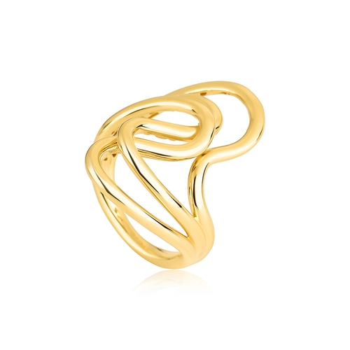 Anel Waves aro triplo tubular ouro 18k curvas com ondas polidas