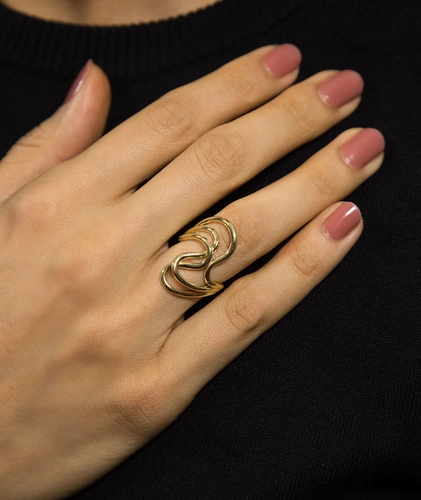 Anel Waves aro triplo tubular ouro 18k curvas com ondas polidas