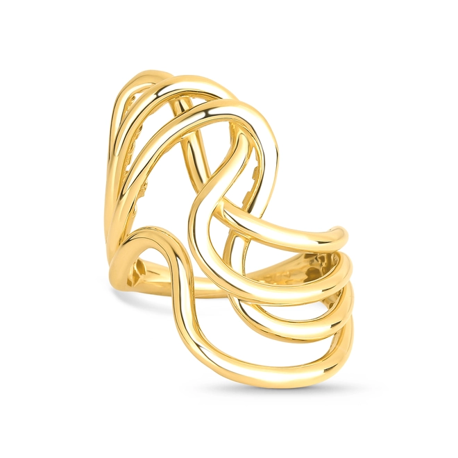 Anel Waves quatro aros tubulares ouro 18k curvas em ondas polidas 2