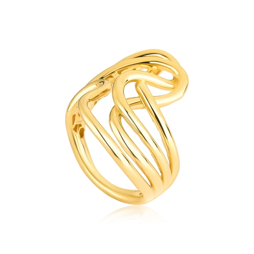 Anel Waves quatro aros tubulares ouro 18k curvas em ondas polidas