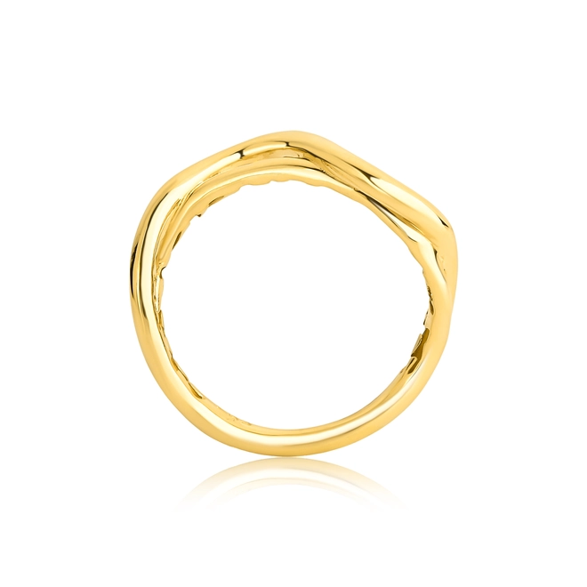 Anel Waves aro duplo tubular ouro 18k curvas em ondas polidas 4