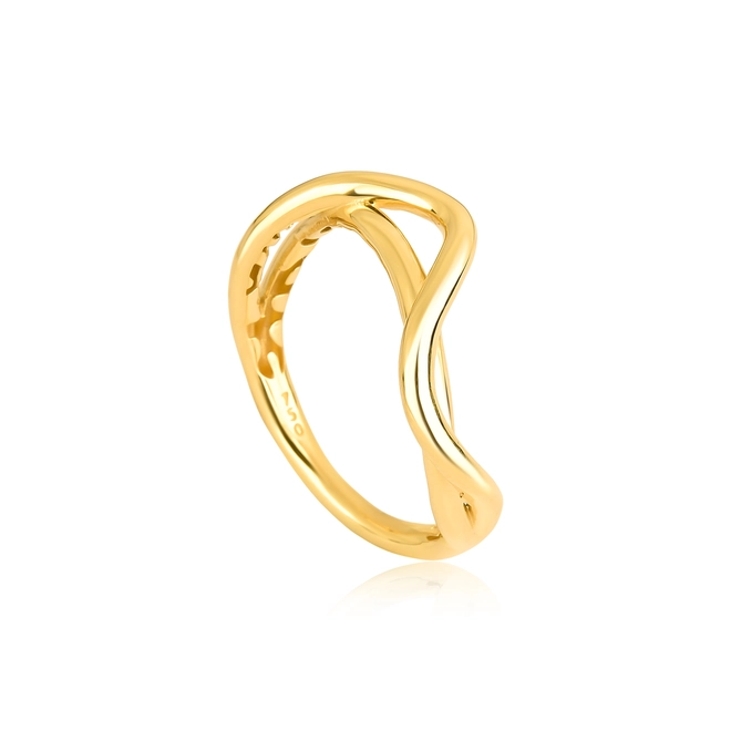 Anel Waves aro duplo tubular ouro 18k curvas em ondas polidas 1