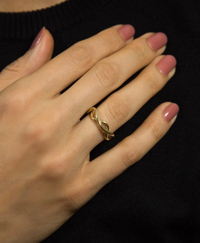 Anel Waves aro duplo tubular ouro 18k curvas em ondas polidas