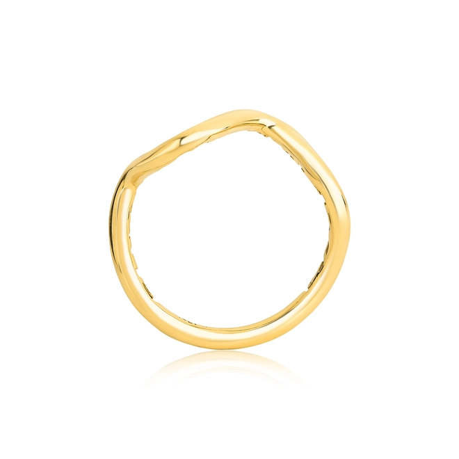 Anel Waves aro tubular ouro 18k curvas em ondas polidas 4