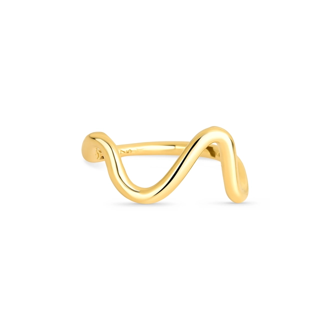 Anel Waves aro tubular ouro 18k curvas em ondas polidas 2