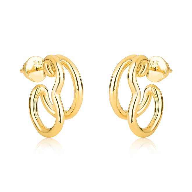Brinco Waves meia argola dupla tubular ouro 18k curvas em ondas polidas 1