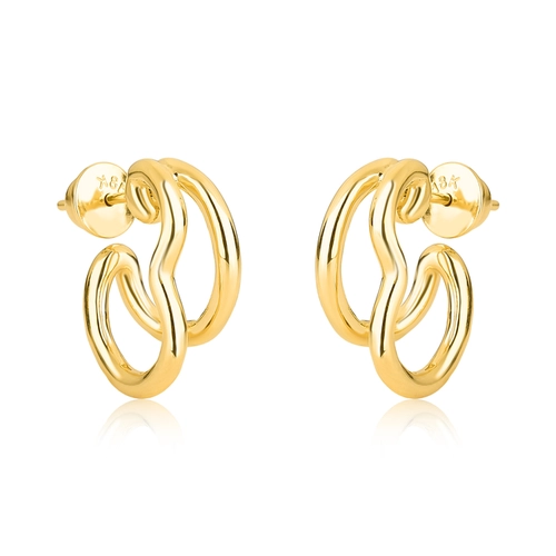 Brinco Waves meia argola dupla tubular ouro 18k curvas em ondas polidas