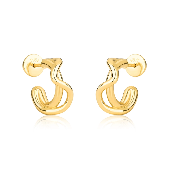Brinco Waves meia argola dupla tubular encaixe ouro 18k em ondas polidas 1